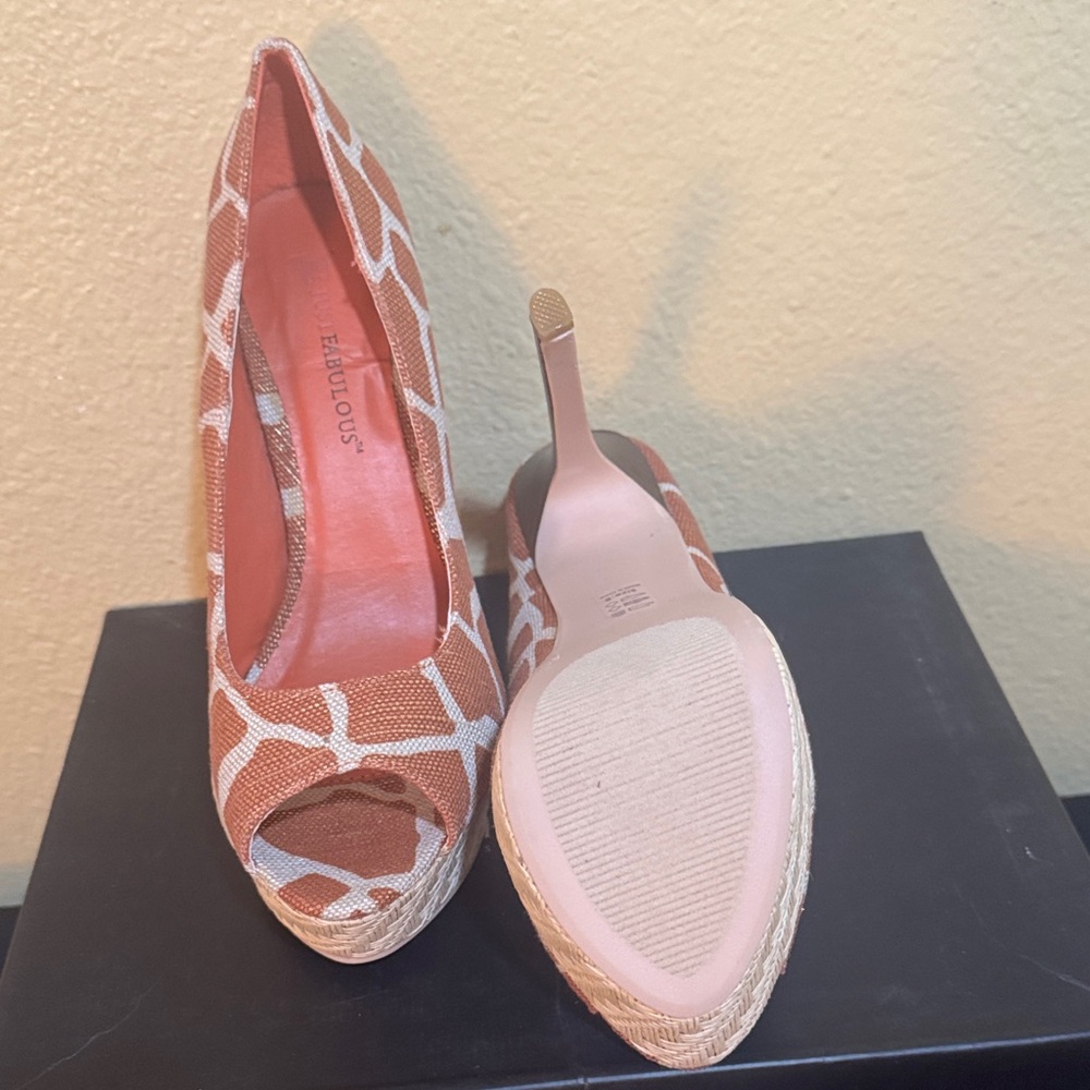 Stylish Brown and White Peep Toe Heels